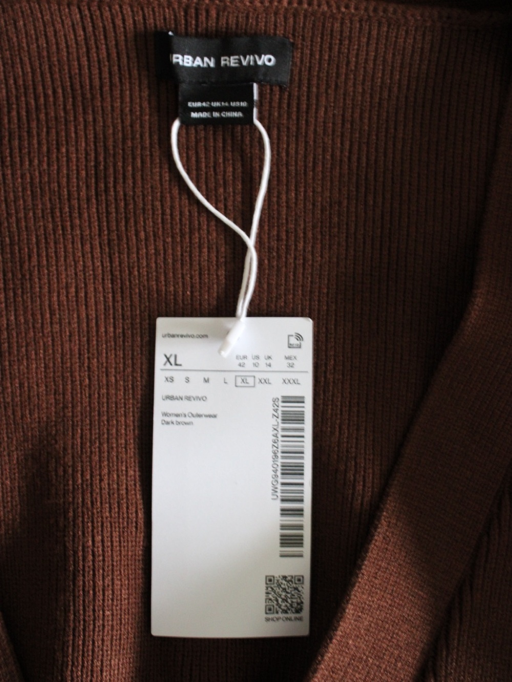 Urban Revivo Dark Brown Sculpted Waist Gold Button Cardigan US 10 XL NWT - Picture 8 of 9